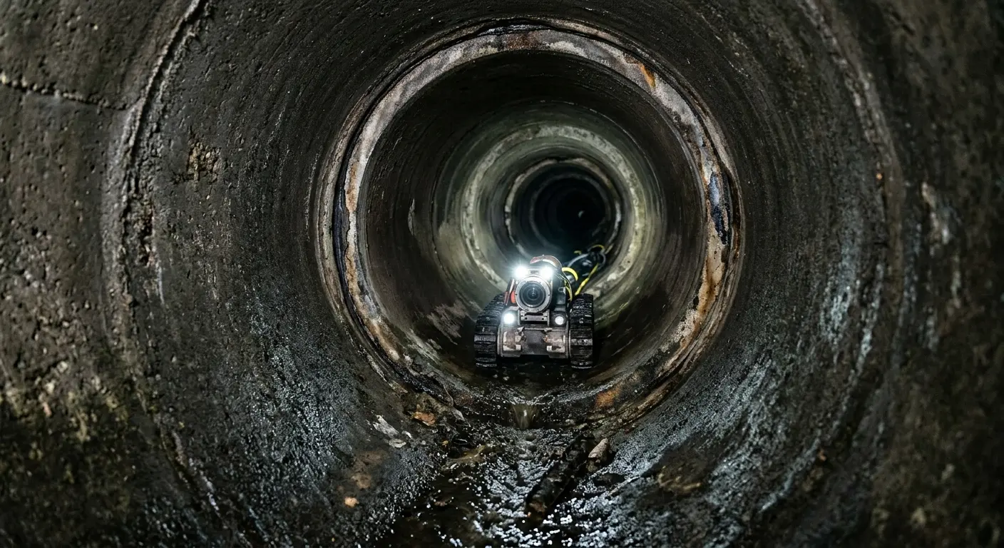 Robotic sewer camera inspecting pipe interior for Sewer Line Repair in East Bay